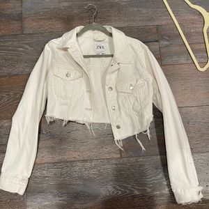 zara white denim cropped jacket